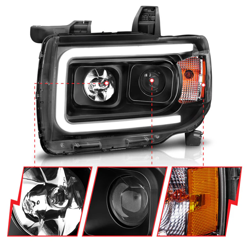 ANZO 2015+ GMC Canyon Projector Headlights w/ Plank Style Design Black w/ Amber - Image 8