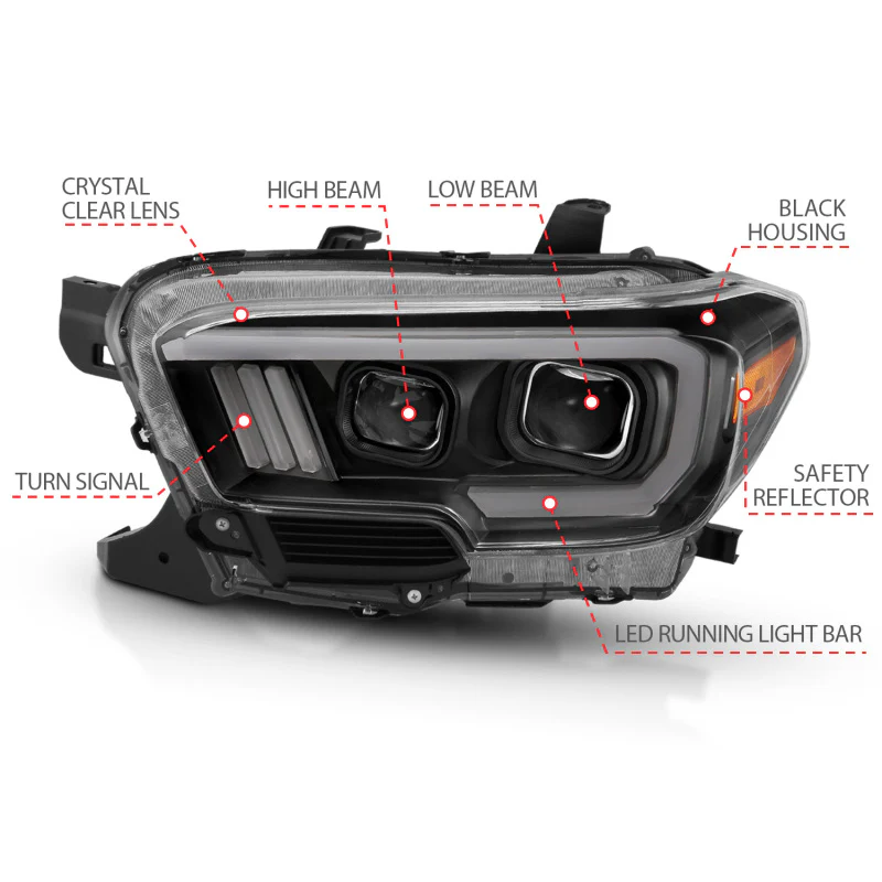 ANZO 2016-2017 Toyota Tacoma Projector Headlights w/ Plank Style Design Black/Amber w/ DRL - Image 11