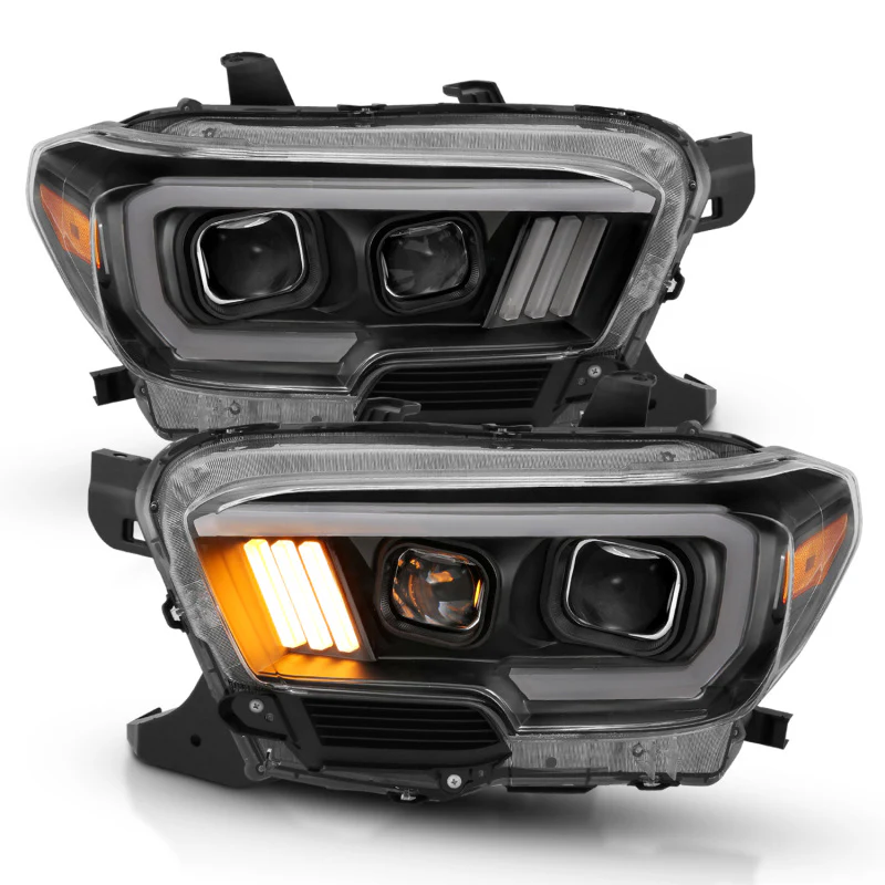 ANZO 2016-2017 Toyota Tacoma Projector Headlights w/ Plank Style Design Black/Amber w/ DRL - Image 3