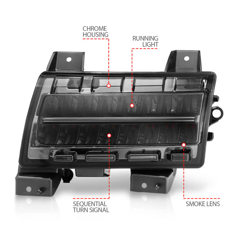 ANZO 2018-2021 Jeep Wrangler LED Side Markers Chrome Housing Smoke Lens w/ Seq. Signal Sport Bulb - Image 4
