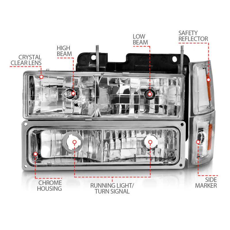 ANZO 88-98 Chevrolet C1500 Crystal Headlights Chrome w/ Signal and Side Marker Lights - Image 3