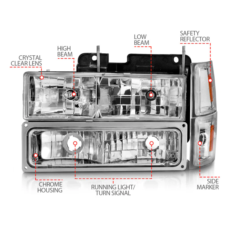 ANZO 88-98 Chevrolet C1500 Crystal Headlights Chrome w/ Signal and Side Marker Lights - Image 7