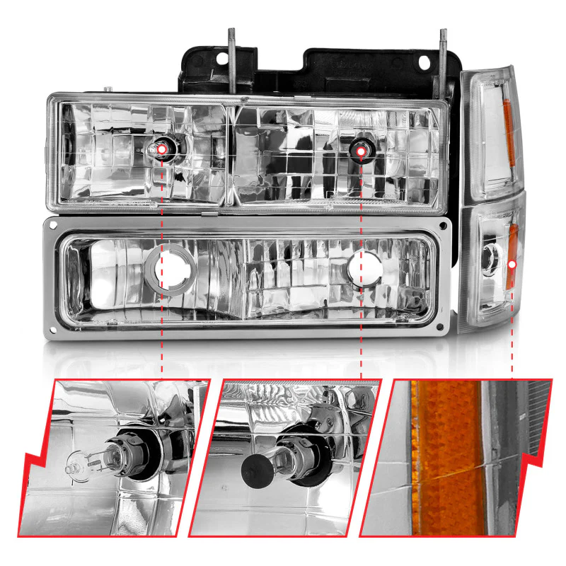 ANZO 88-98 Chevrolet C1500 Crystal Headlights Chrome w/ Signal and Side Marker Lights - Image 9