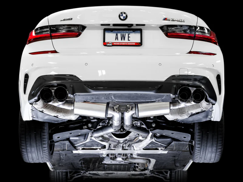AWE Tuning 2019+ BMW M340i (G20) Non-Resonated Touring Edition Exhaust - Quad Diamond Black Tips - Image 5