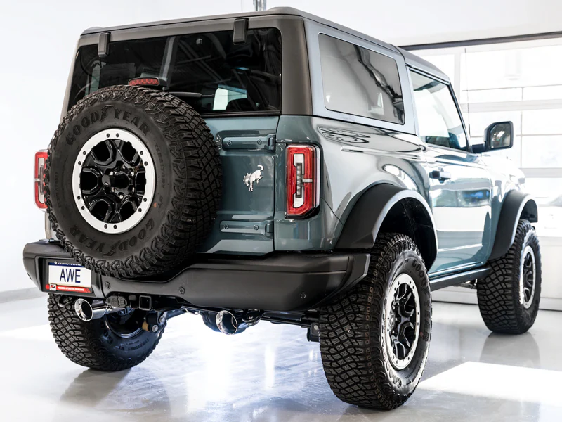 AWE Tuning 2021+ Ford Bronco 0FG Dual Rear Exit Exhaust w/Diamond Black Tips & Bash Guard - Image 2