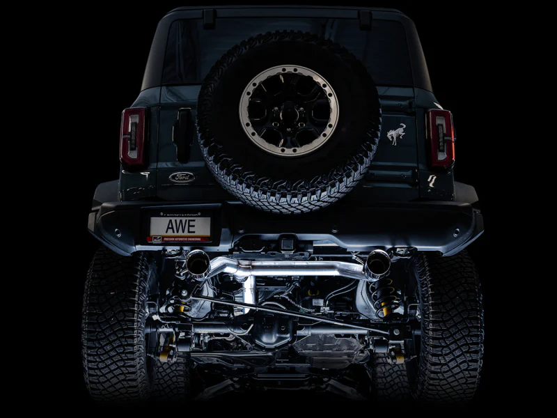 AWE Tuning 2021+ Ford Bronco 0FG Dual Rear Exit Exhaust w/Diamond Black Tips & Bash Guard - Image 3