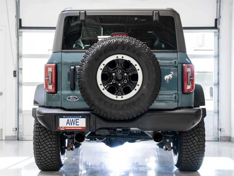 AWE Tuning 2021+ Ford Bronco 0FG Dual Rear Exit Exhaust w/Diamond Black Tips & Bash Guard - Image 4