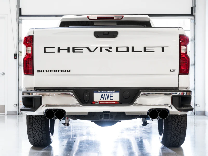 AWE Tuning 4th Gen GM 1500 5.3L 0FG Cat-Back Split Rear Exit (w/ Bumper Cutouts) - Quad Diamond Tips - Image 3