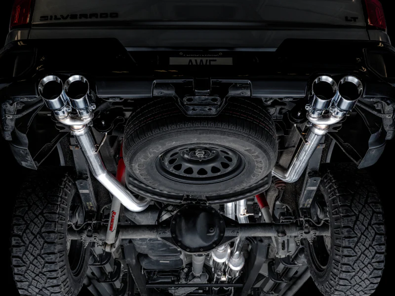 AWE Tuning 4th Gen GM 1500 6.2L 0FG Cat-Back Split Rear Exit (w/ Bumper Cutouts) - Quad Chrome Tips - Image 6