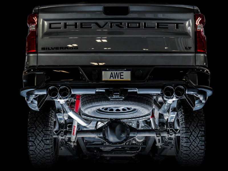 AWE Tuning 4th Gen GM 1500 6.2L 0FG Cat-Back Split Rear Exit (w/ Bumper Cutouts) - Quad Chrome Tips - Image 7