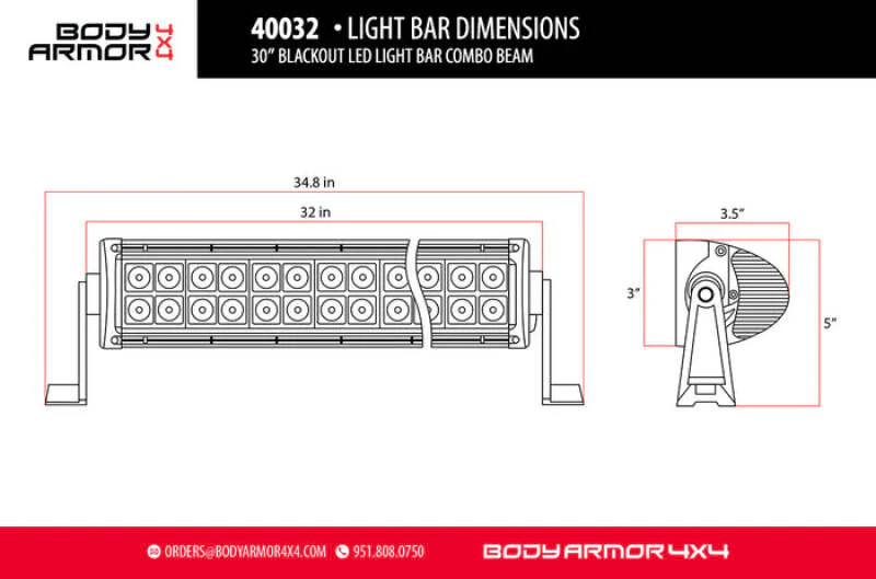 Body Armor 4x4 20in Blackout LED Light Bar Combo Beam with Wiring Harness - Image 5