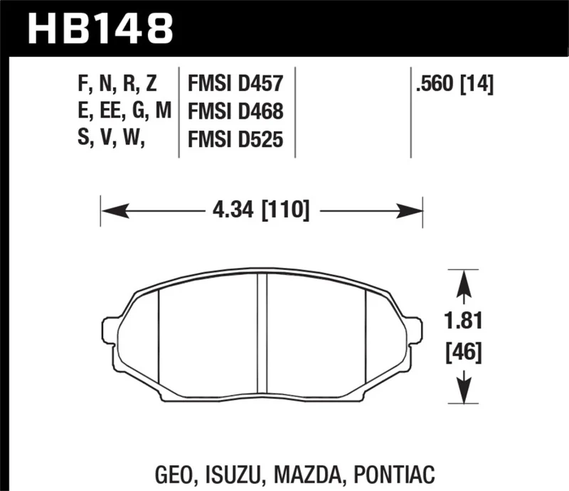 Hawk 90-93 Mazda Miata Base 1.6L HPS 5.0 Front Brake Pads - Image 2