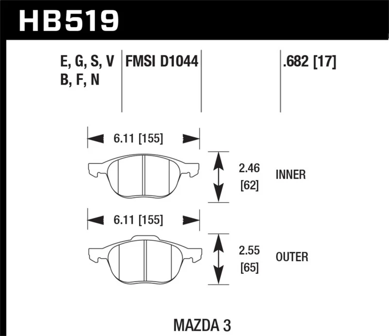 Hawk HP+ 08-09 Mazda 3 / Ford/ Volvo HP+ Street Front Brake Pads - Image 2