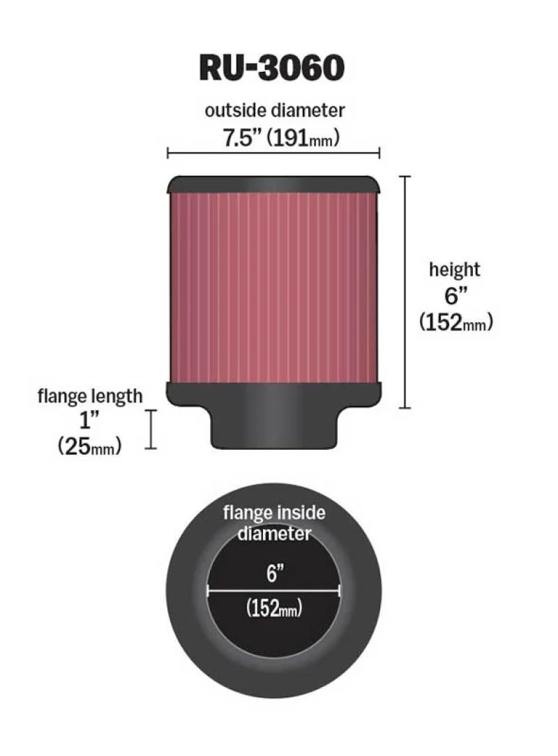 K&N Universal Rubber Filter 6in Flange ID / 7.5in OD / 6in Height / Round Straight - Image 14