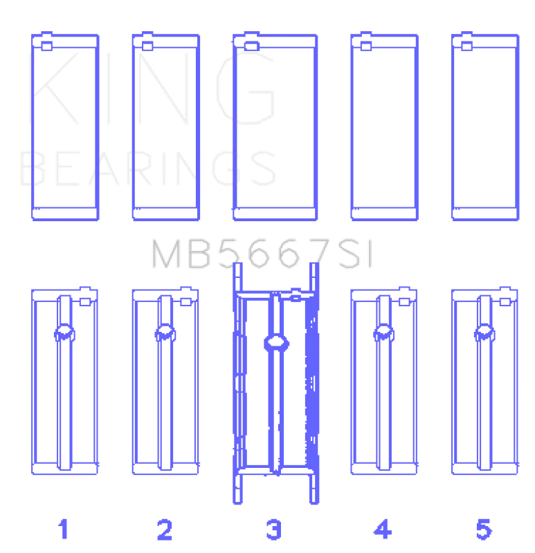 King Engine Bearings Mini W10B16A/W11B16A Silicon Bi-Metal Aluminum Main Bearing Set - Size +0.25mm - Image 2