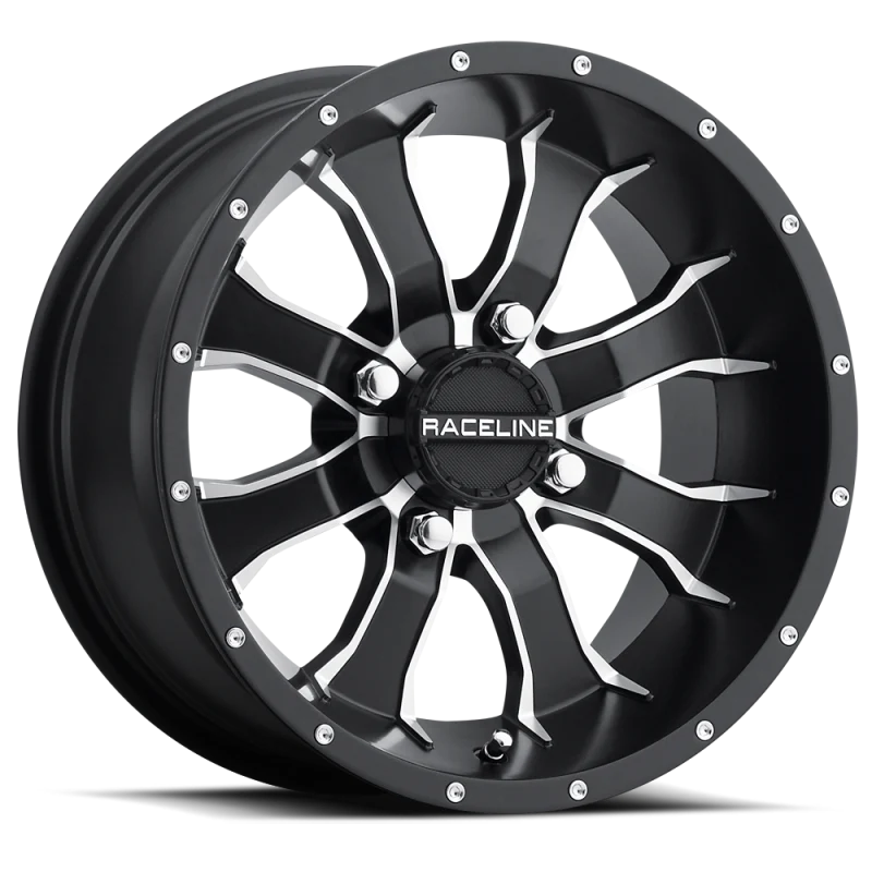 Raceline A77 Mamba 9x8in / 4x115 BP / -34.5mm Offset / 90mm Bore - Black & Machined Wheel