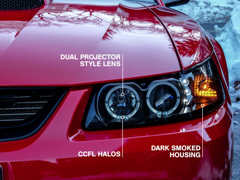 Raxiom 99-04 Ford Mustang Dual LED Halo Projector Headlights- Black Housing (Smoked Lens) - Image 3