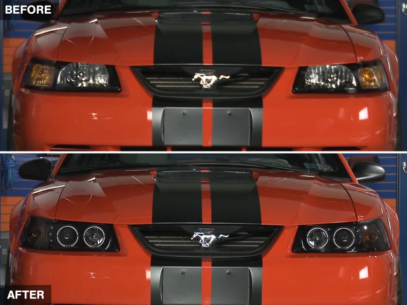 Raxiom 99-04 Ford Mustang Dual LED Halo Projector Headlights- Black Housing (Smoked Lens) - Image 4