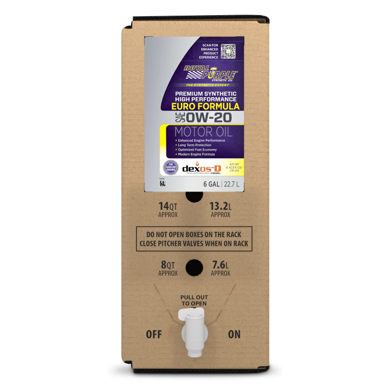 Royal Purple Premium Synthetic High Performance Euro Formula 0W20 Motor Oil - 6 Gallon Bag-In-Box