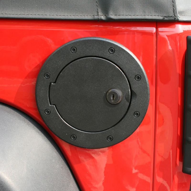 Rugged Ridge Locking Gas Cap Door Black Alum 07-18 Jeep Wrangler JK - Image 2