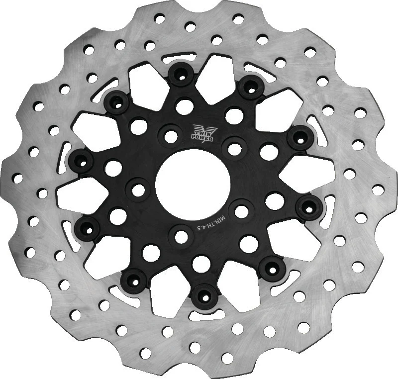Twin Power 08-Up FLH FLT Rear 11.8 Scalloped Floating Rotor Black Mesh