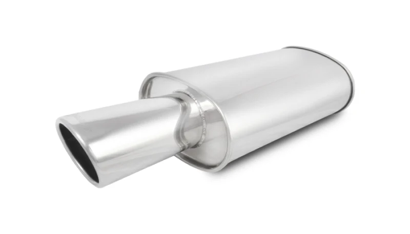 Vibrant StreetPower Turbo Oval Muffler with 4in Round Tip Angle Cut Rolled Edge - 3in inlet I.D. - Image 3