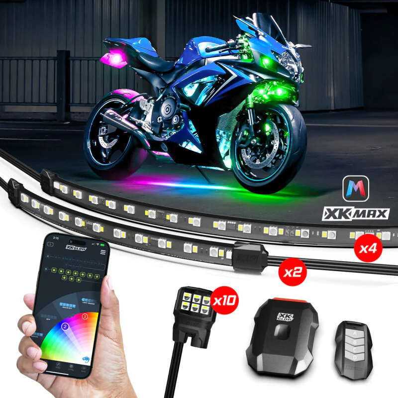 XK Glow XKmax RGBW 16pc addressable Motorcycle Underglow Light Kit - Image 2